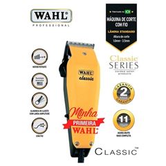 Máquina de Cortar Cabelo Wahl Classic Profissional com 6 Pentes de Corte