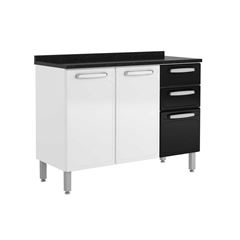 Balcão Bertolini Evidence 7124 Aço c/Tampo 120cm Branco/Preto