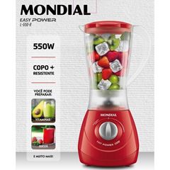 Liquidificador Mondial 2 velocidades + pulsar L550W -Vermelho Copo Leitoso