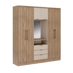 Roupeiro Aspen Carraro c/ 6 Port 3 Gav espelho Noce com Off Alt: 206cm L: 180cm P: 465cm