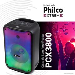 Caixa de Som Philco Ampl. PCX3800 Flash Lights PTO 110v c/ bat. Intern potência em RMS 250W