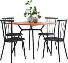 Conjunto de Mesa Platano 4 Cadeiras Cor da Mesa: Feijo com a Base Preta e cadeiras Pretas