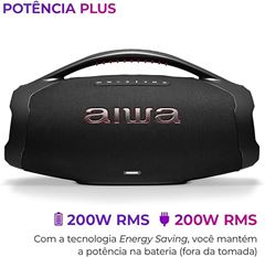 Boombox Plus AIWA - Bluetooth C/ Bateria Intern 3 vias IP66 AWS-BBS-01B