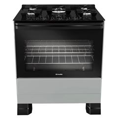 Fogão muller 5 bocas TITANIO c/ Mesa de Vidro e grades de ferro fundido MFV5BF