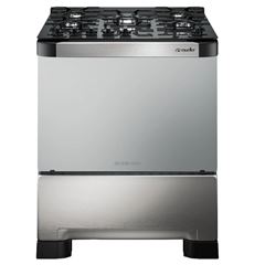 Fogão muller 5 bocas Decorato Vetro g3 inox tripla chama mesa de vidro Acend. Automático