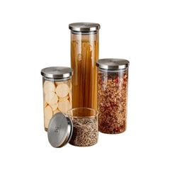 Kit Potes 4 unidades Redondo Transparente Inox
