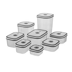 Kit Potes Potes Herméticos Plástico Cinza Retangular 8 Unidades