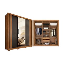 Guarda-Roupa Cas Moema 3 port cor. c/ esp 2 gav int MDP Amênd/Tou/Nud.Pret A:218mx210mx52cm