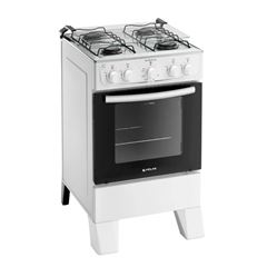 Fogão Atlas Milão Plus 4 Bocas Branco com Mesa Inox acendi auto 300001770 Bivolt